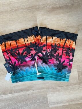 Trinity Men's Gradient Palm Print Swim Shorts - Teal/Black/Pink/Orange/Red